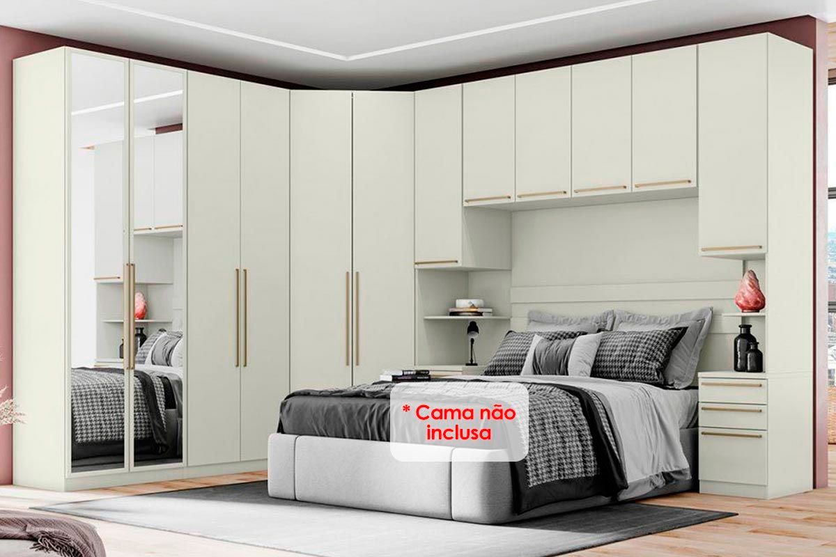 Modulado de Quarto Seletto 6 Peças (1 Ponte + 1 Closet + 2 G Roupas + 2 Complementos) QMH06 - Henn