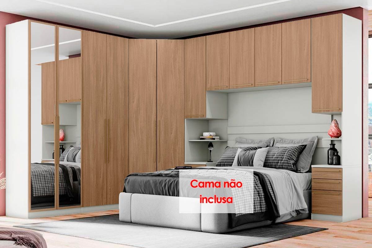 Modulado de Quarto Seletto 6 Peças (1 Ponte + 1 Closet + 2 G Roupas + 2 Complementos) QMH06 - Henn