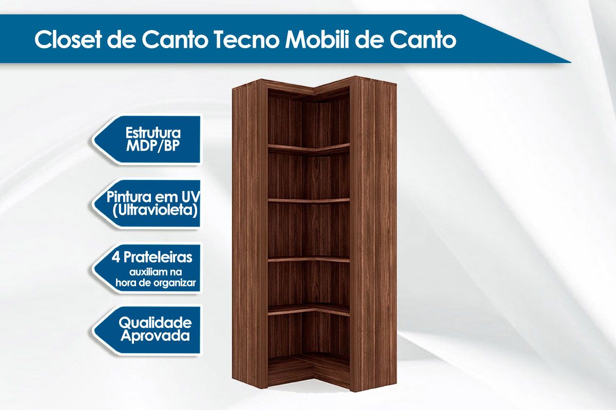Modulado de Quarto ME4132 de Canto c/4 Prateleiras Tecno Mobili