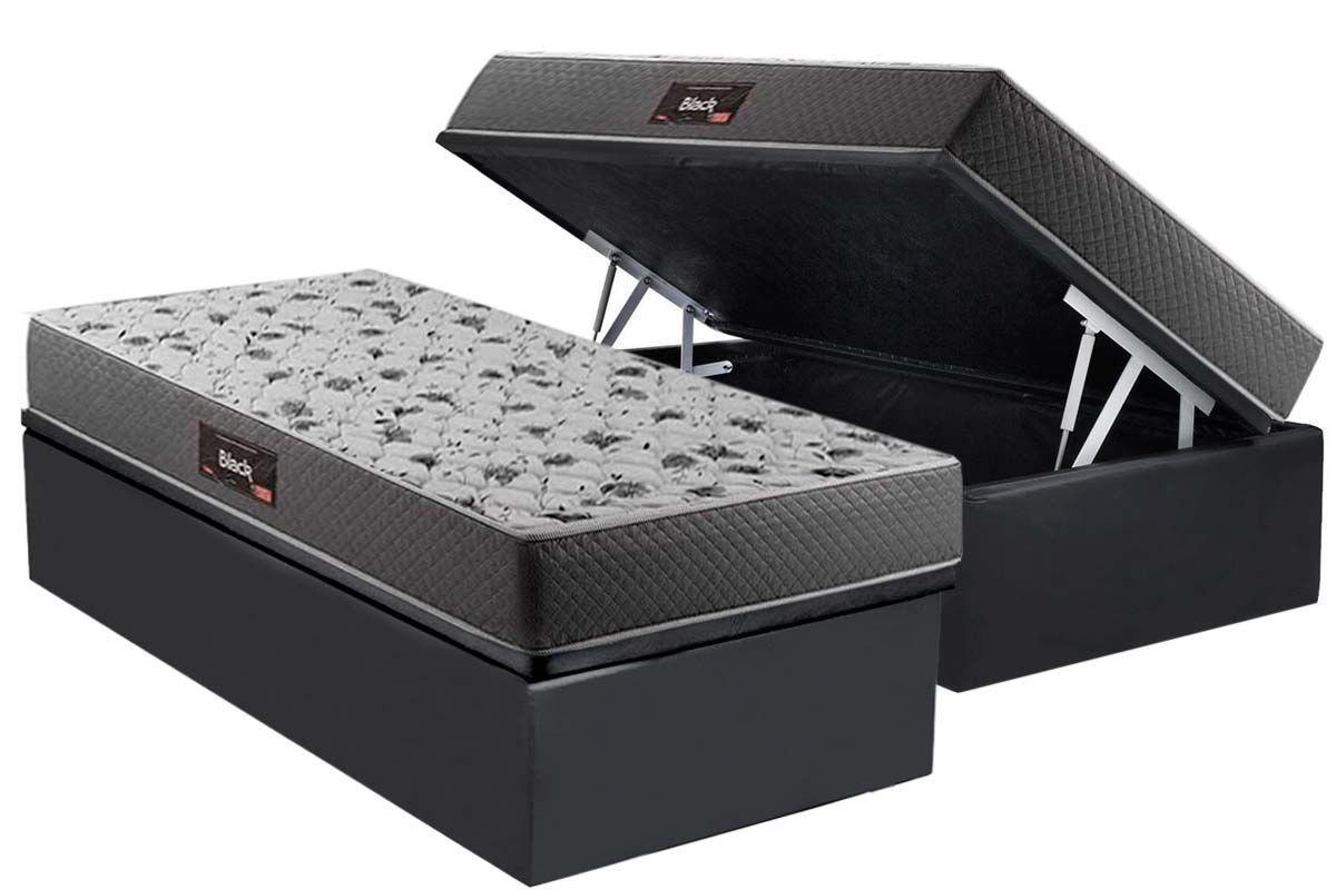 Cama Box Baú CRC +Colchão Ortopédico Black Herval