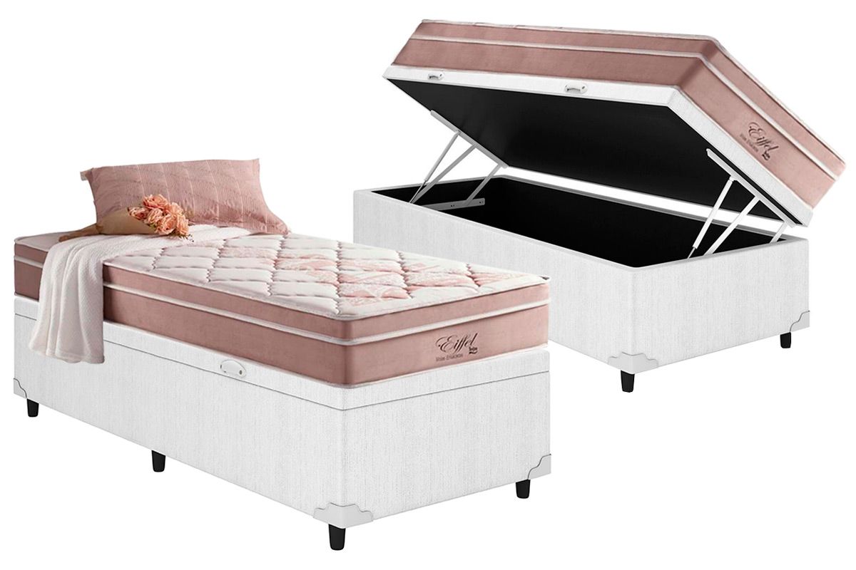Cama Box Baú CRC +Colchão Molas Eiffel Anjos