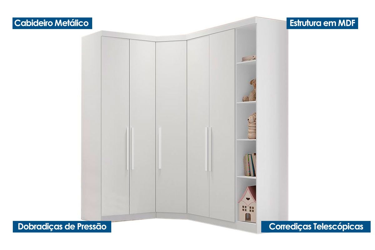 Quarto Modulado Solteiro Rizon 4 Peças (1 Closet + 2 Guarda Roupas + 1 Complemento) QC209 - N. Horizonte