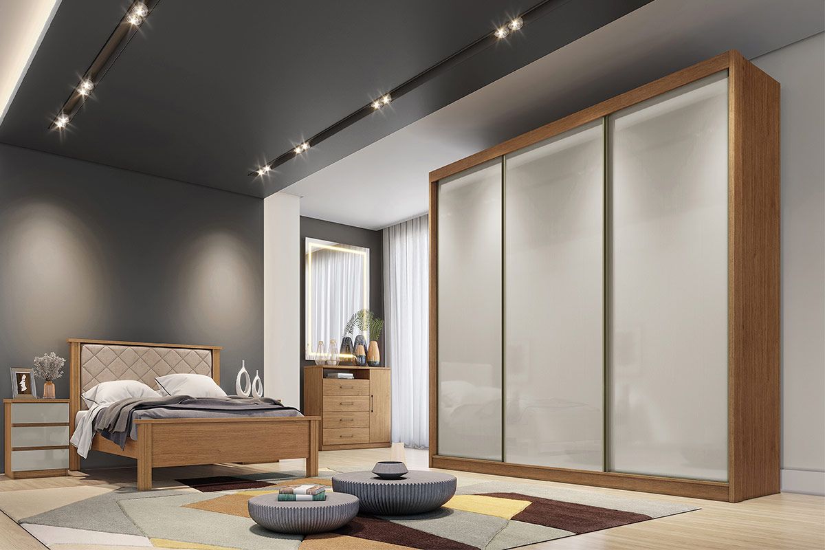 Guarda Roupa Casal 3 Portas Correr 6Gavs Diamond Plus N. Horizonte