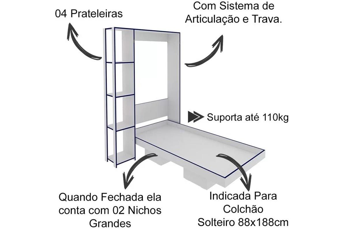 Cama Dobrável Multifuncional Articulada CM8013 - Tecno Mobili