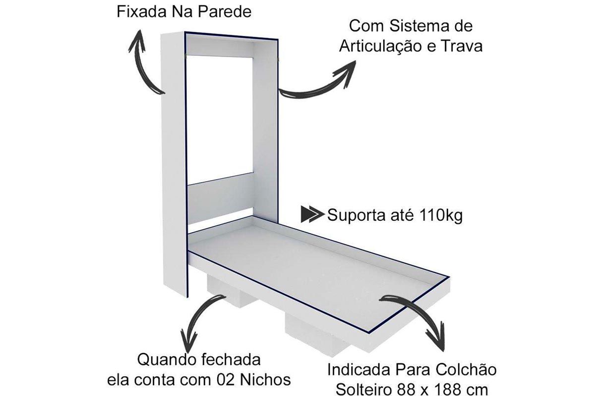 Cama Dobrável Multifuncional Articulada CM8015 - Tecno Mobili Cama Dobrável Multifuncional Articulada CM8015 - Tecno Mobili