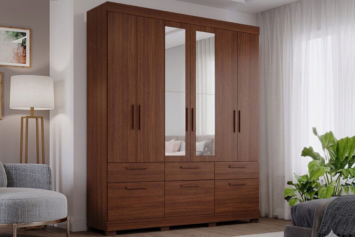 Guarda Roupa Casal 6 Portas (2 c/Espelho) e 5 Gavetas Porto PananJequitiba