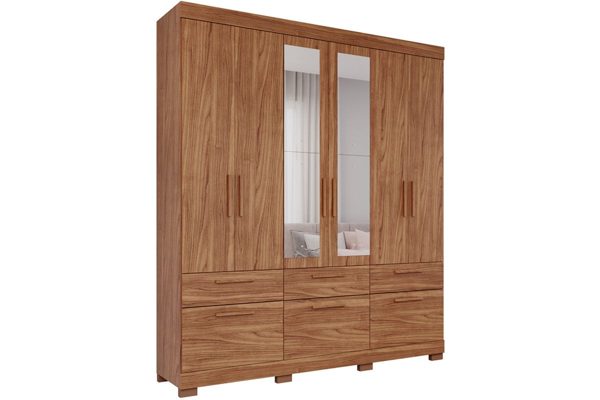 Guarda Roupa Casal 6 Portas (2 c/Espelho) e 5 Gavetas Porto PananCinamomo