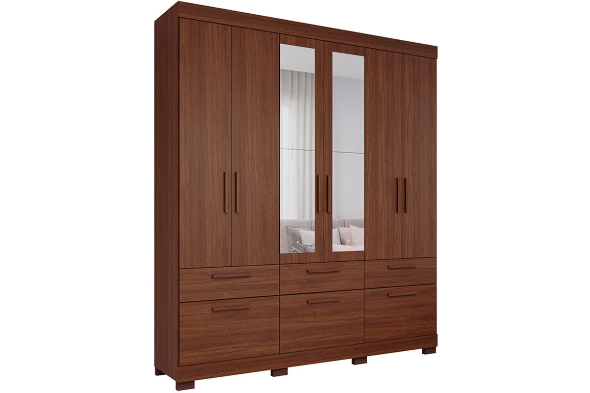 Guarda Roupa Casal 6 Portas (2 c/Espelho) e 5 Gavetas Porto PananJequitiba