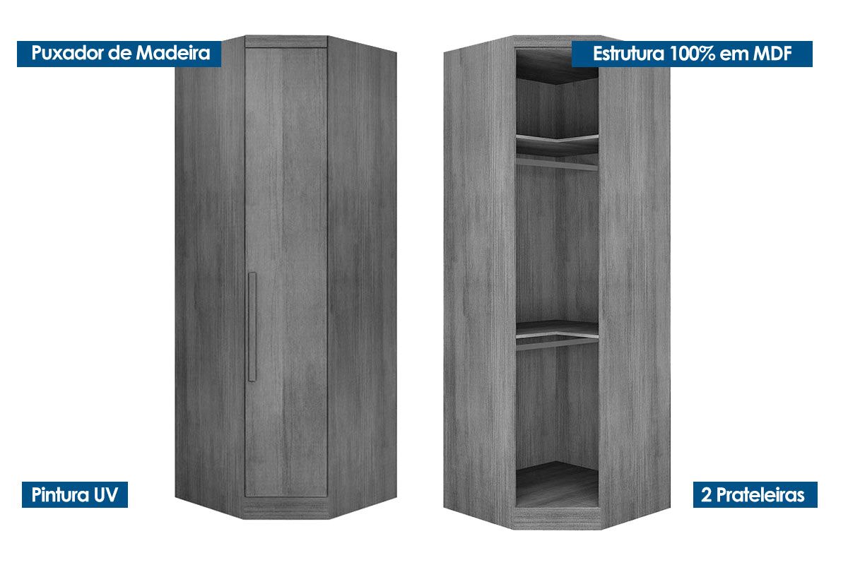 Modulado de Quarto Rizon 3 Peças (2 Guarda Roupas + 1 Closet) QC210 Novo Horizonte