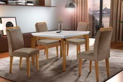 Sala Jantar Mesa Londrina Tampo Madeirado c/ Vidro 120x80cm e 4 Cadeiras Athenas - Rufato