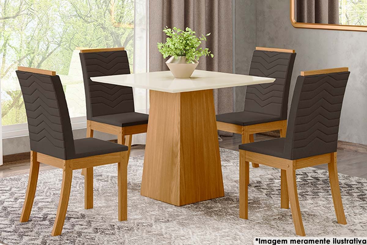 Sala de Jantar Completa Dora Tampo Madeirado 90cm e 4 Cadeiras Isa - Henn