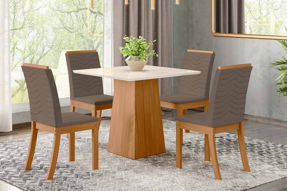 Sala de Jantar Completa Dora Tampo Madeirado 90cm e 4 Cadeiras Isa - Henn