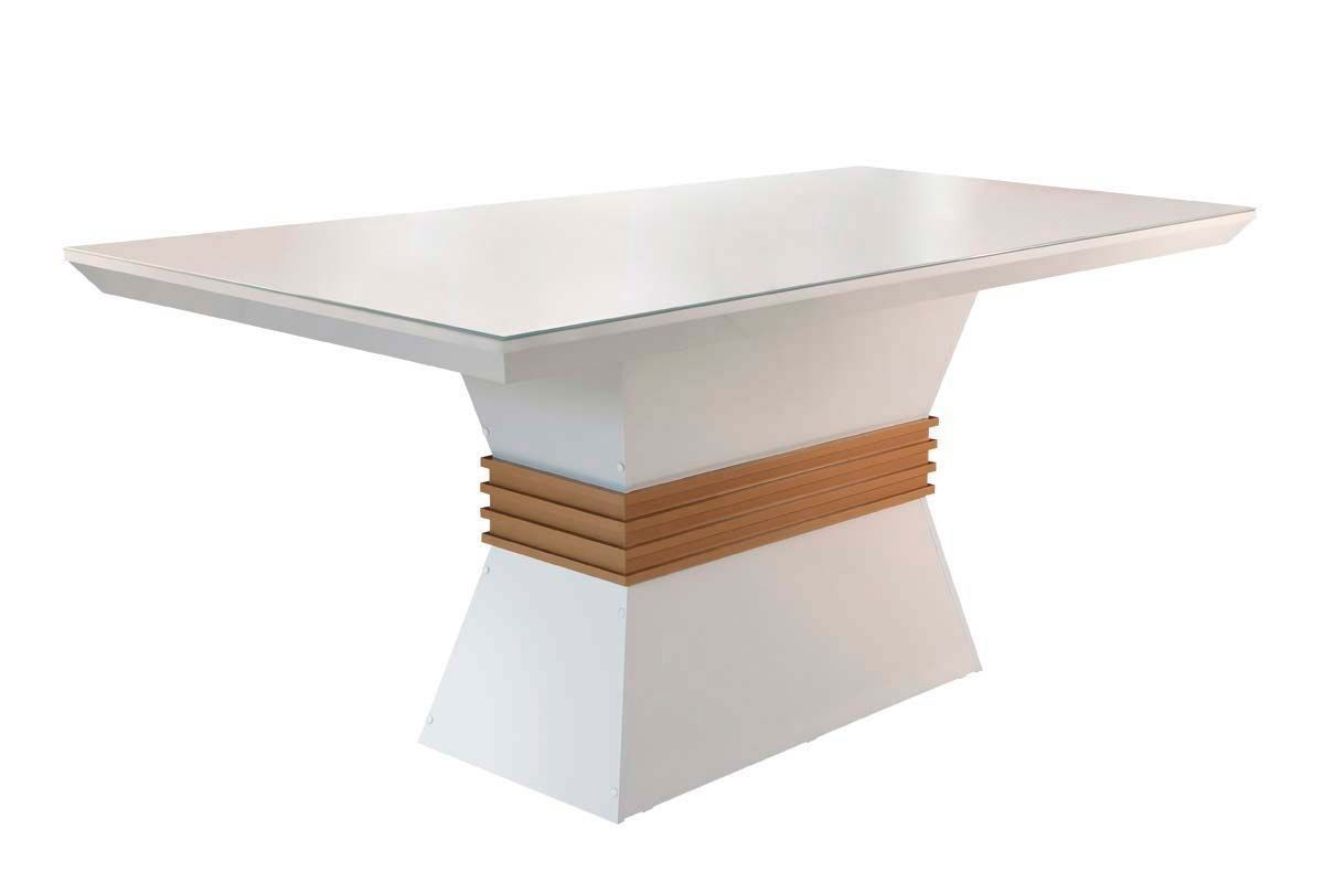 Sala de Jantar Completa Ágata Tampo Madeirado c/ Vidro Canto Reto 120x80cm e 4 Cadeiras Athenas - Rufato