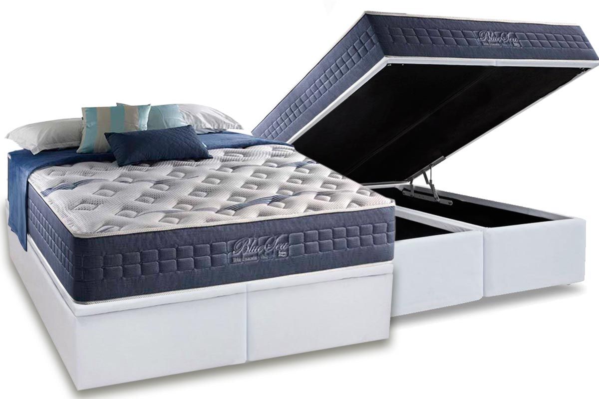 Cama Box Baú CRC +Colchão Molas Blue Sea Anjos