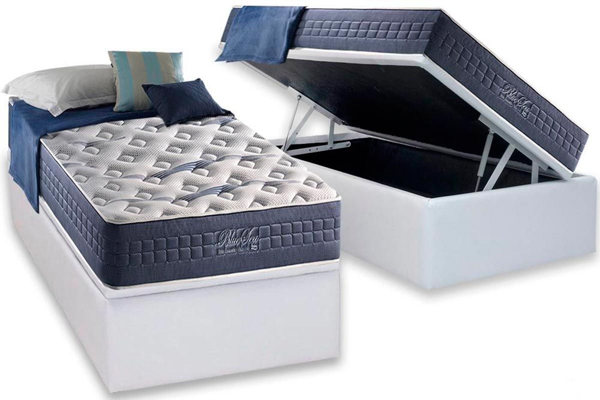 Cama Box Baú CRC +Colchão Molas Blue Sea Anjos
