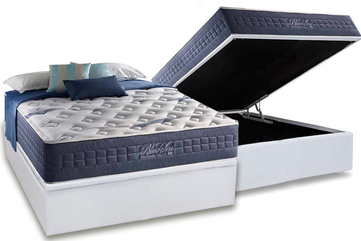 Cama Box Baú CRC +Colchão Molas Blue Sea Anjos