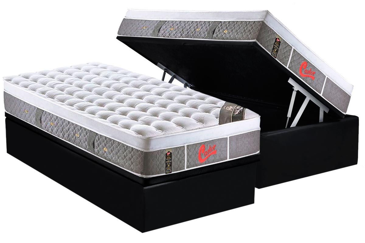 Cama Box Baú CRC +Colchão Molas LightPlush Castor