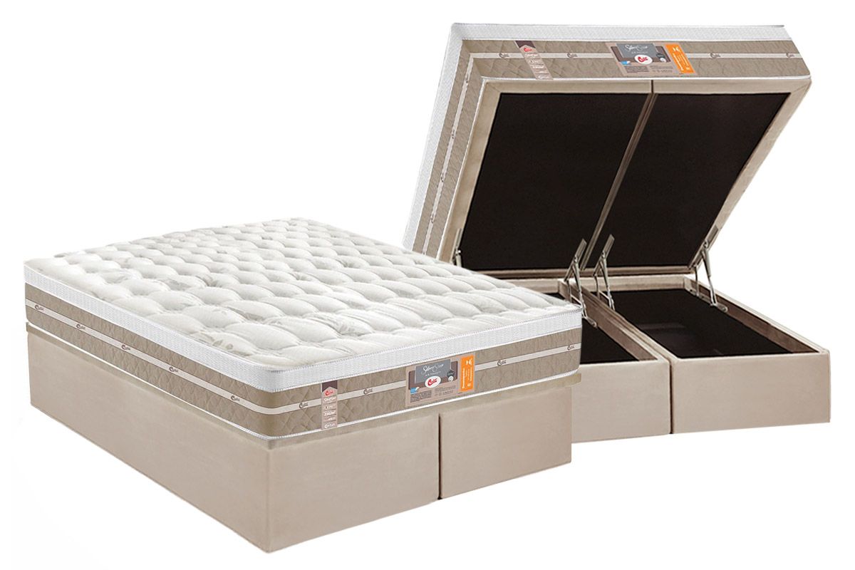 Cama Box Baú CRC +Colchão Molas Silver Star Castor