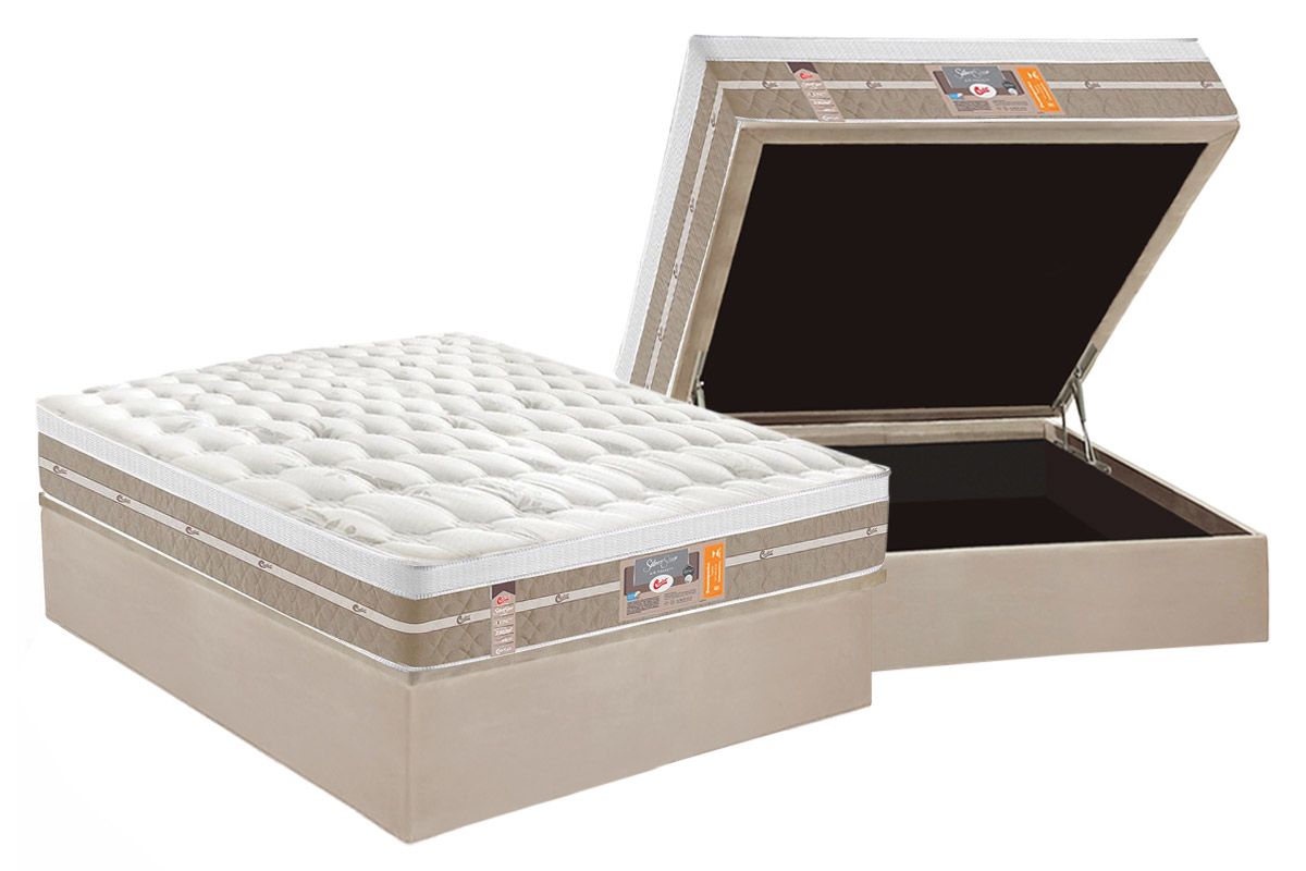 Cama Box Baú CRC +Colchão Molas Silver Star Castor