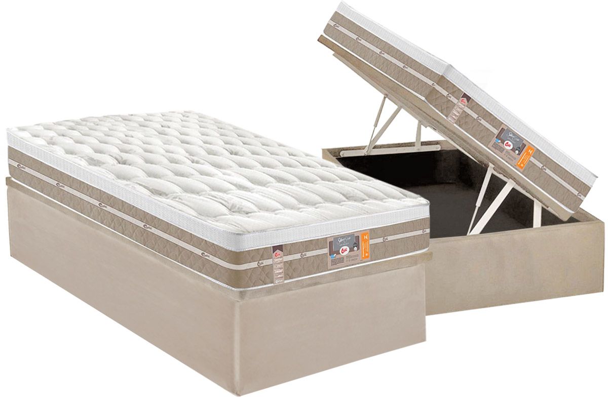 Cama Box Baú CRC +Colchão Molas Silver Star Castor