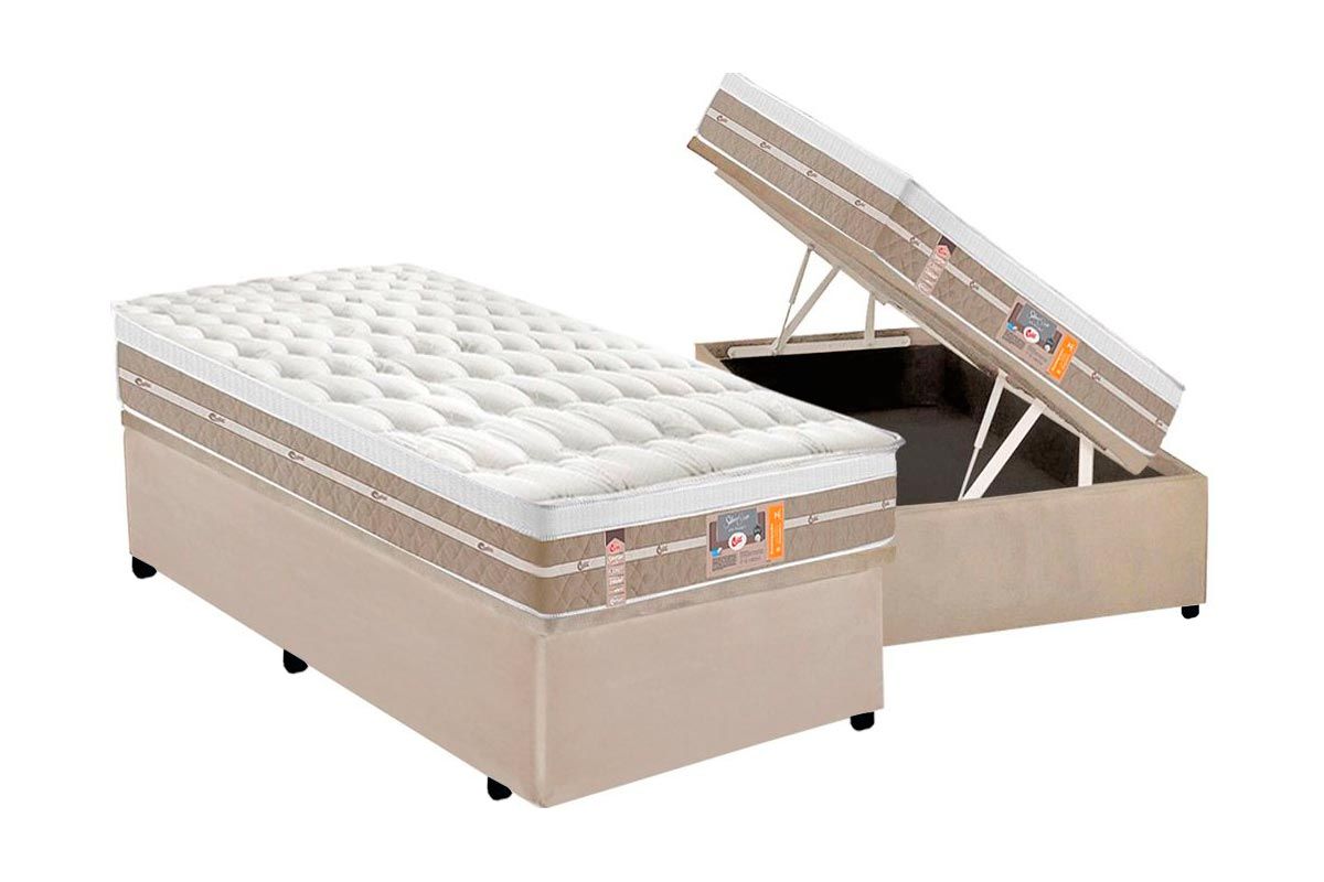 Cama Box Baú CRC +Colchão Molas SilverStar Castor