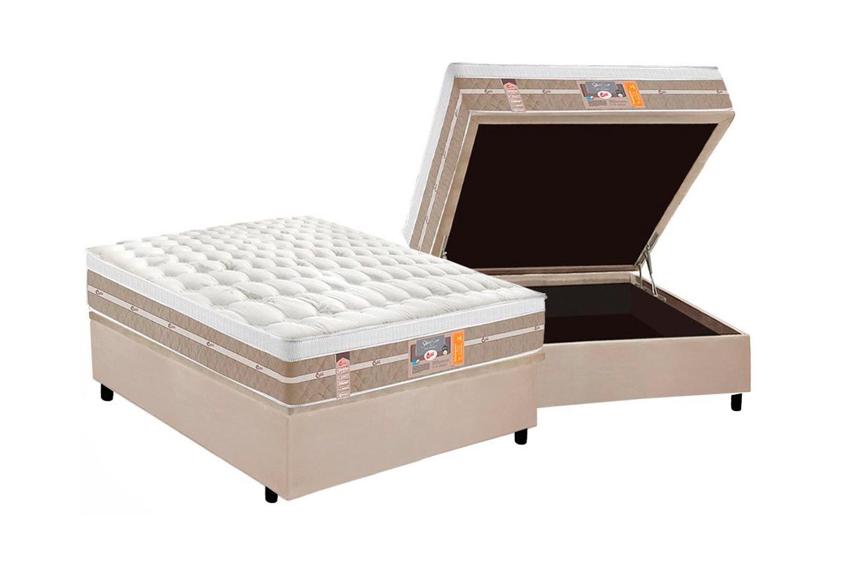 Cama Box Baú CRC +Colchão Molas SilverStar Castor