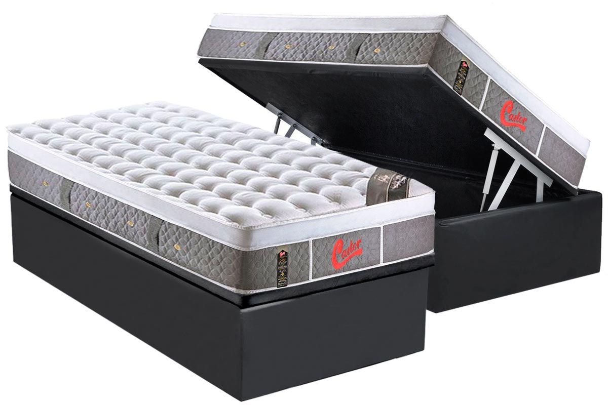 Cama Box Baú CRC +Colchão Molas LightPlush Castor