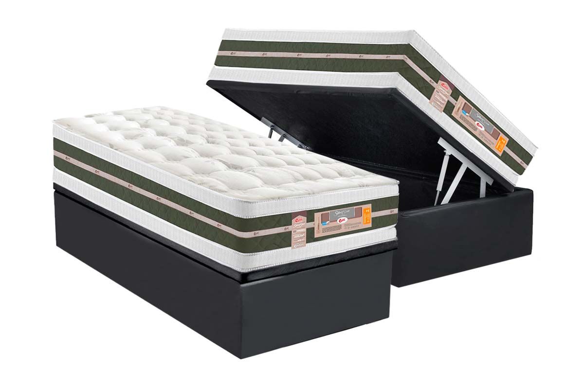 Cama Box Baú CRC +Colchão Molas SilverStar Castor