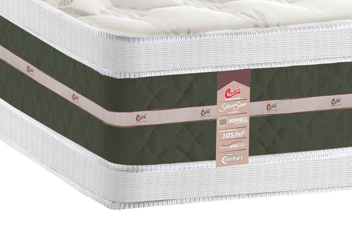 Cama Box Baú CRC +Colchão Molas Silver Star Castor