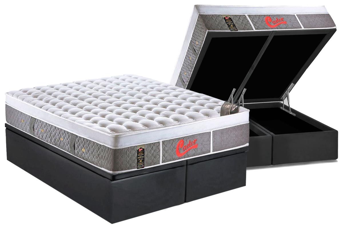 Cama Box Baú CRC +Colchão Molas Light Plush Castor