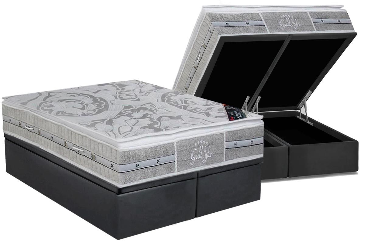 Cama Box Baú CRC +Colchão Molas Látex SLX Castor