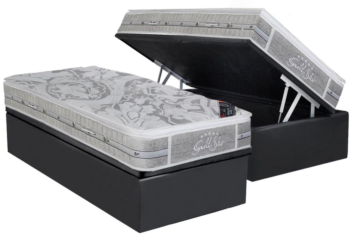 Cama Box Baú CRC +Colchão Molas Látex SLX Castor