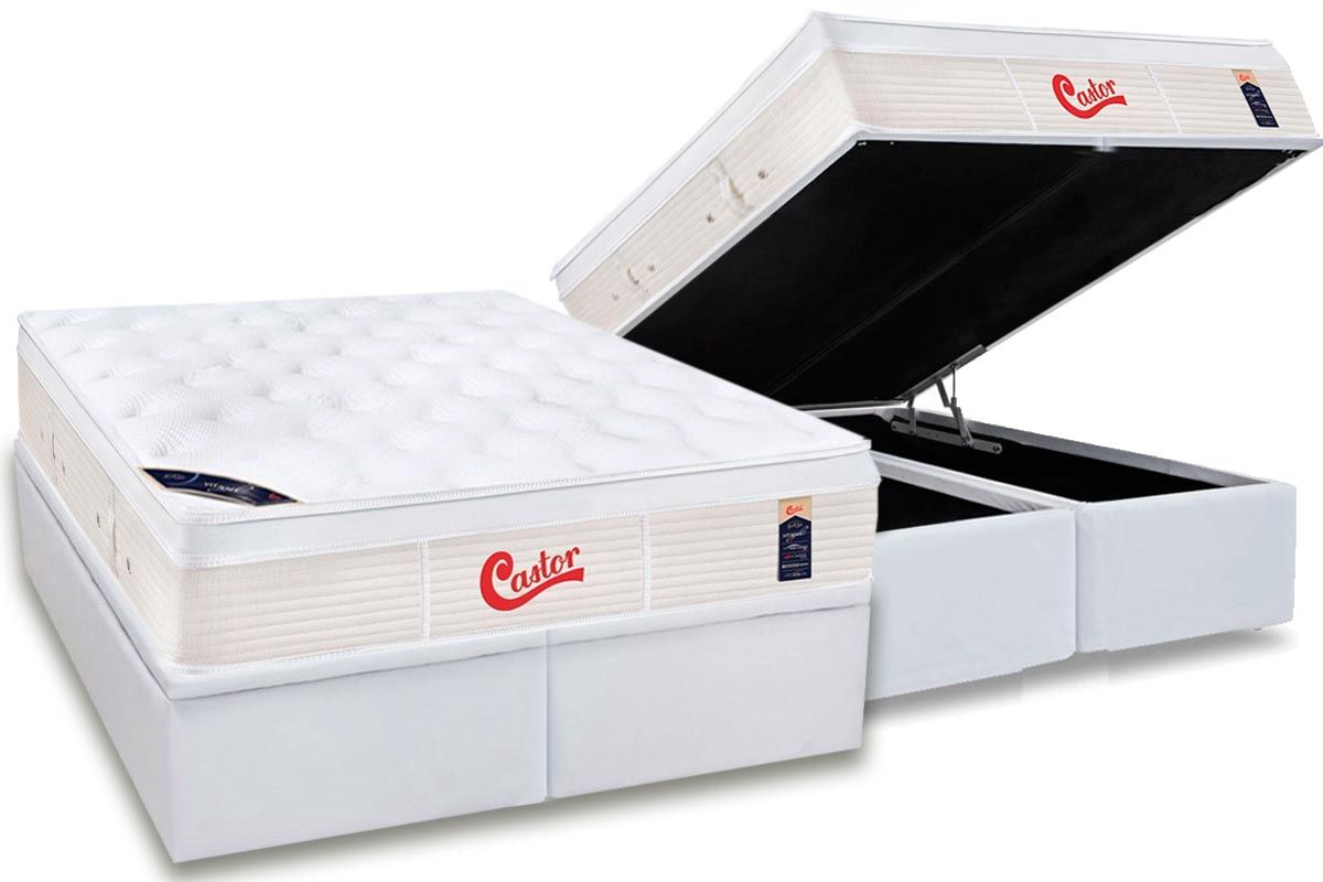 Cama Box Baú CRC +Colchão Molas Vitagel Castor