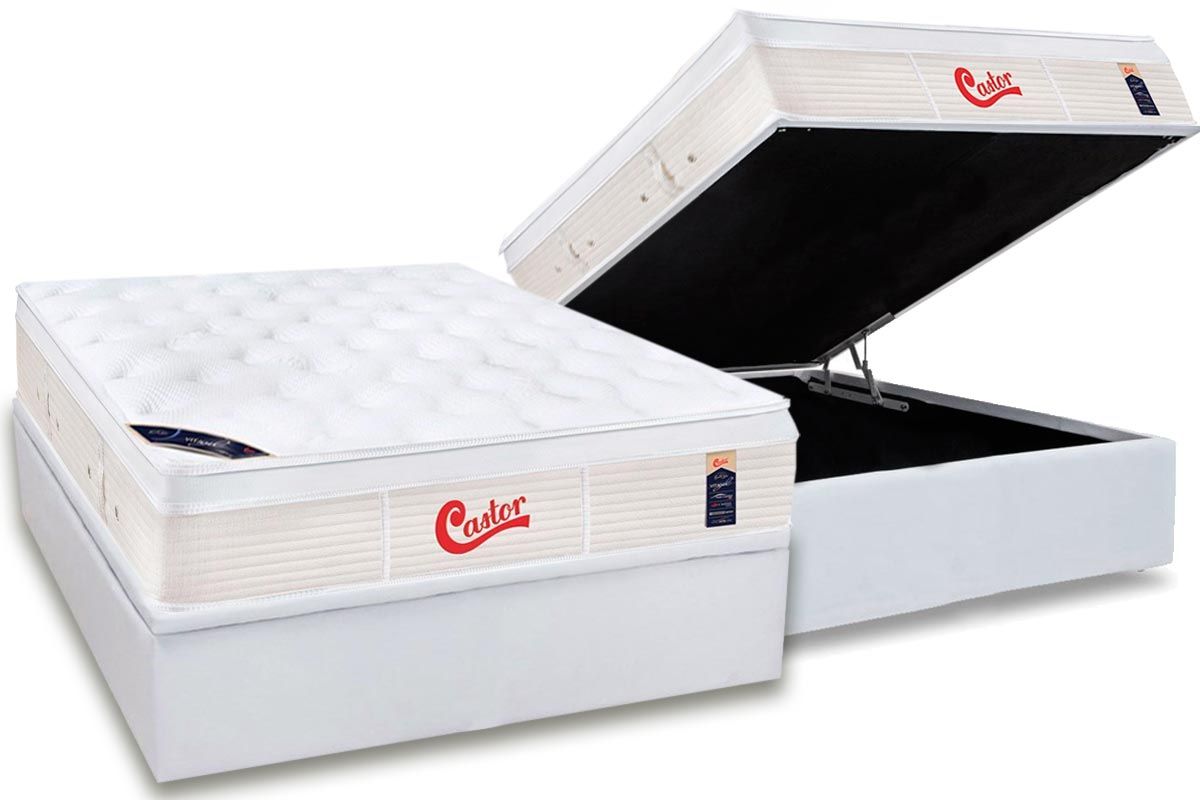 Cama Box Baú CRC +Colchão Molas Vitagel Castor