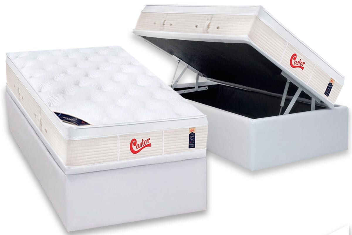 Cama Box Baú CRC +Colchão Molas Vitagel Castor