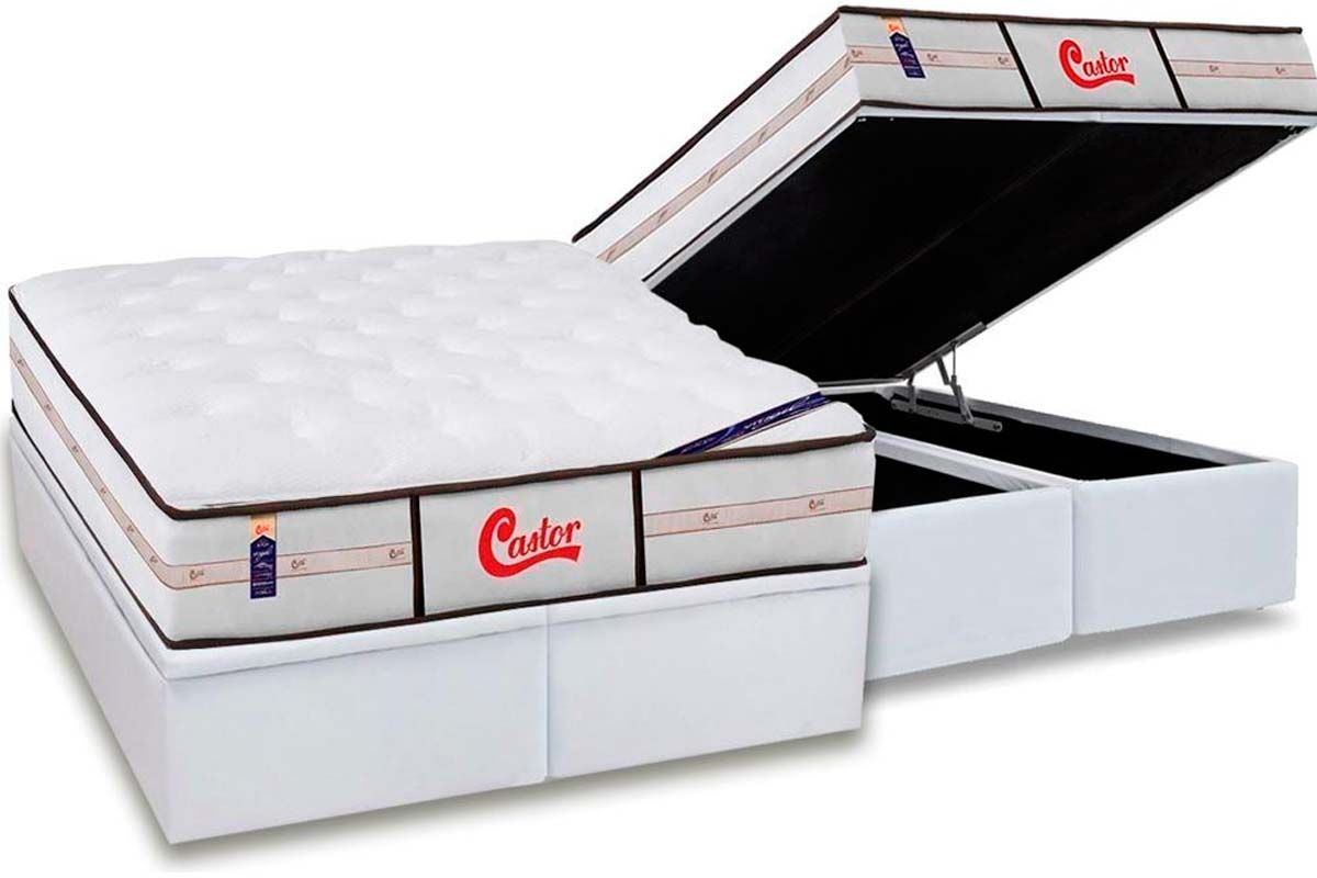 Cama Box Baú CRC +Colchão Molas Classic Castor