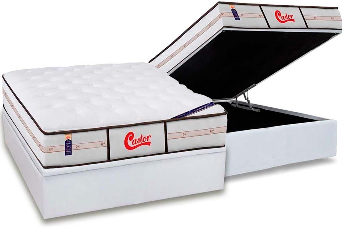 Cama Box Baú CRC +Colchão Molas Classic Castor