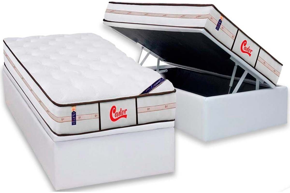 Cama Box Baú CRC +Colchão Molas Classic Castor