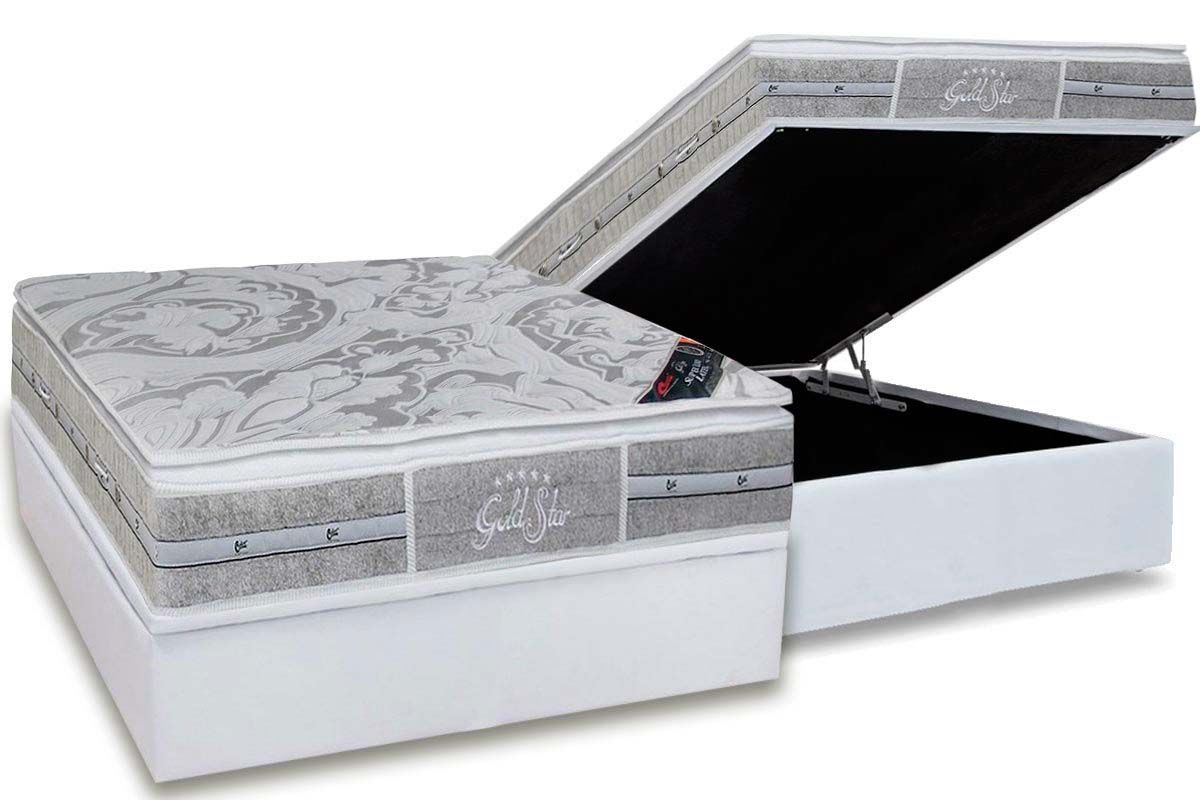 Cama Box Baú CRC +Colchão Molas LátexPlush Castor