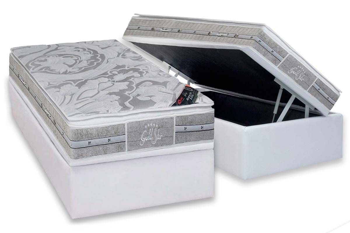 Cama Box Baú CRC +Colchão Molas LátexPlush Castor