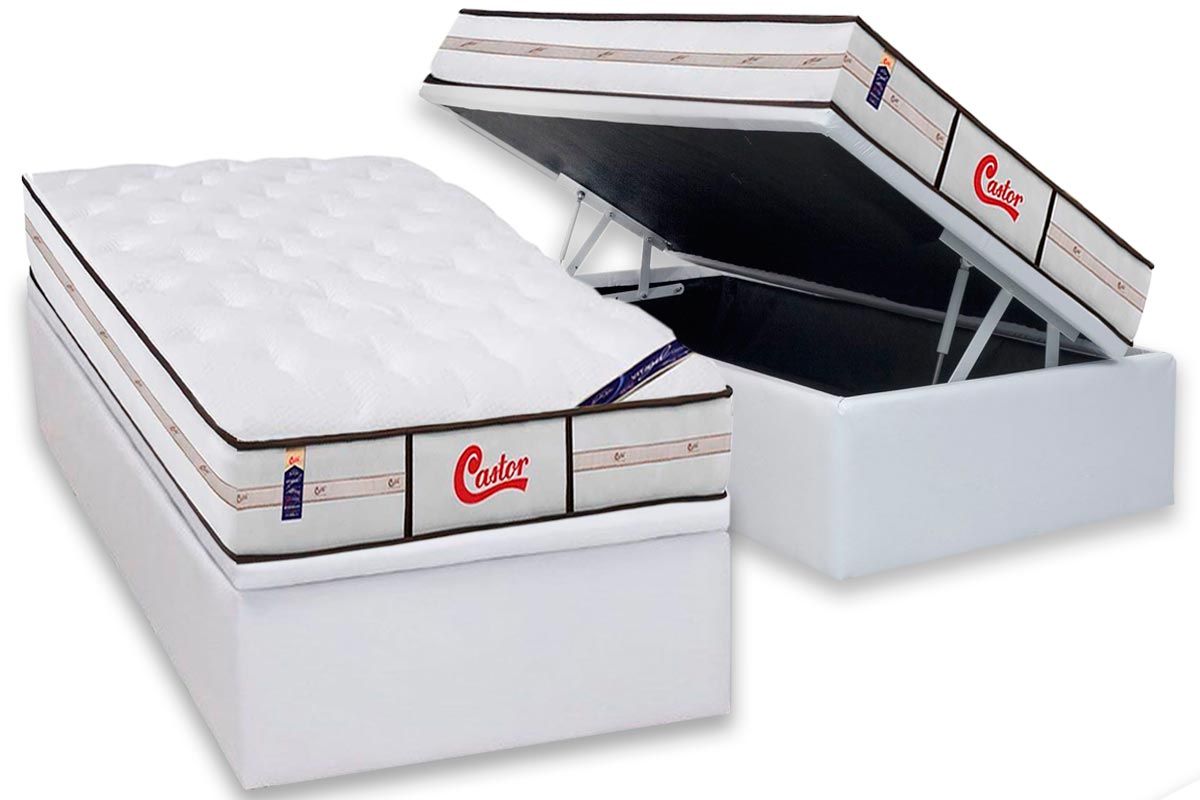 Cama Box Baú CRC +Colchão Molas Classic Castor