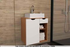 Gabinete Banheiro Suspenso BN3605 s/ Cuba c/1 Porta e 1 Gaveta 60cm Tecno Mobili - Amêndoa/Branco