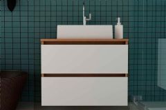 Gabinete Banheiro Suspenso BN3607 s/ Cuba c/2 Gavetas 60cm Tecno Mobili - Amêndoa/Branco