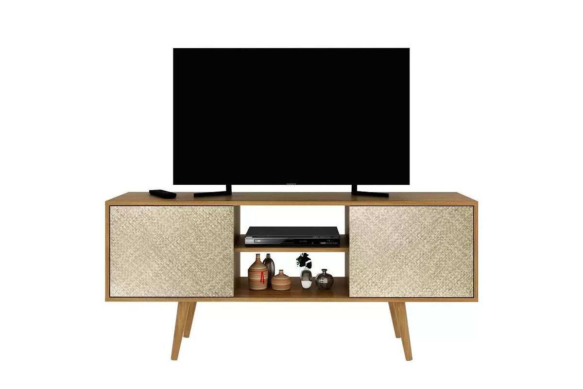 Rack Bancada p/ TV até 50 Pol R1464 c/Nicho e Pés 136cm Tecno Mobili