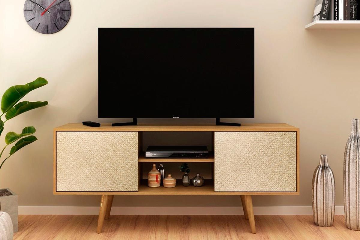 Rack Bancada p/ TV até 50 Pol R1464 c/Nicho e Pés 136cm Tecno Mobili