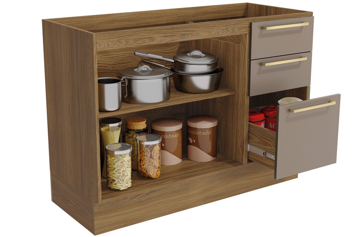 Balcão Cozinha Kappesberg Botanic M624 c/2 Portas 3Gavs s/Tampo 120cm Balcão Cozinha Kappesberg Botanic M624 c/2 Portas 3Gavs s/Tampo 120cm