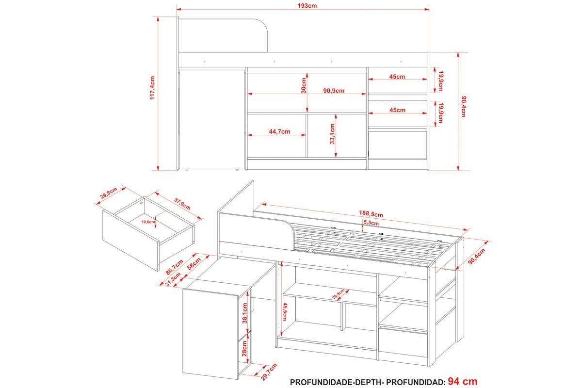 Cama Solteiro CM8021 Multifuncional c/Escrivaninha Tecno Mobili Cama Solteiro CM8021 Multifuncional c/Escrivaninha Tecno Mobili