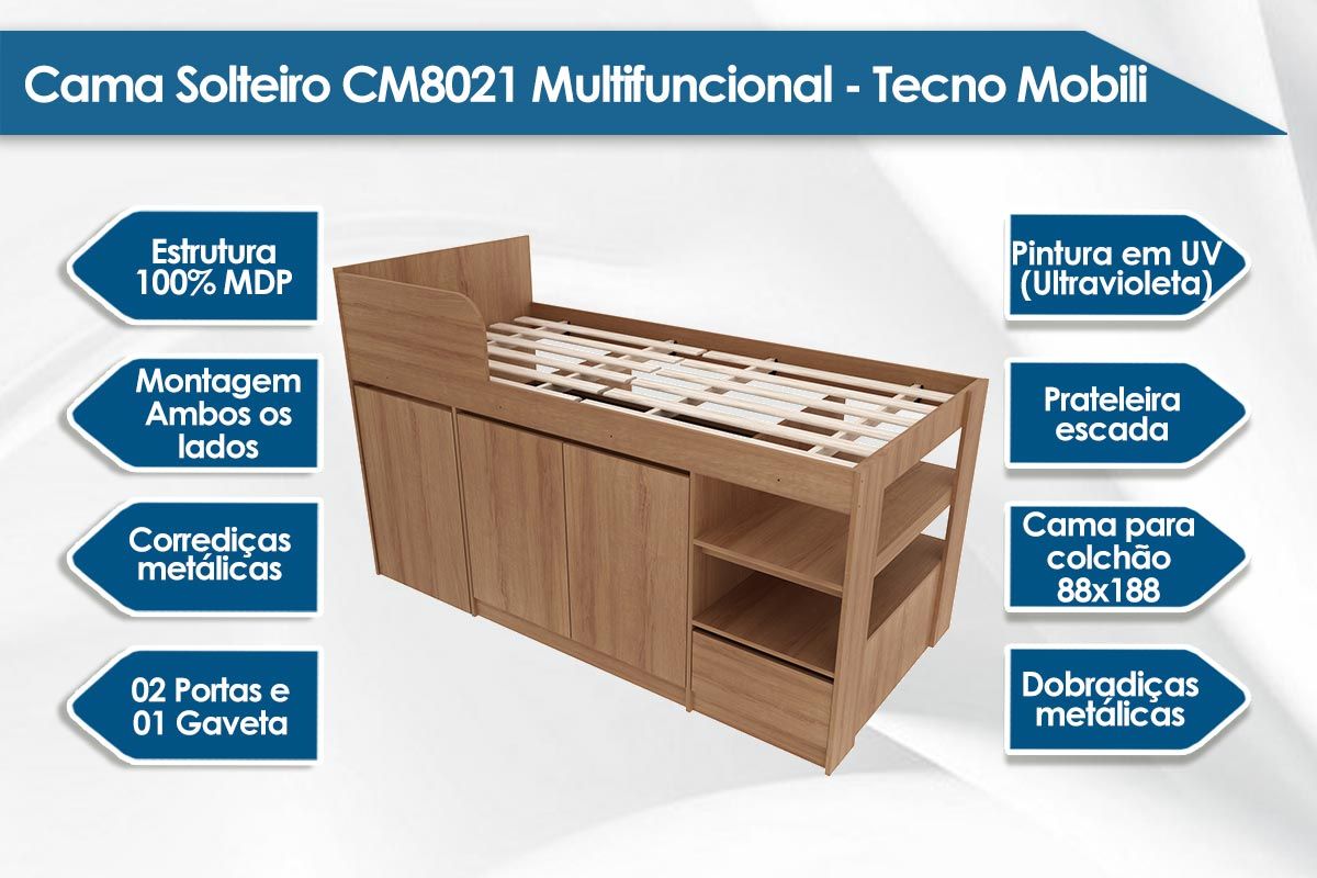 Cama Solteiro CM8021 Multifuncional c/Escrivaninha Tecno Mobili Cama Solteiro CM8021 Multifuncional c/Escrivaninha Tecno Mobili