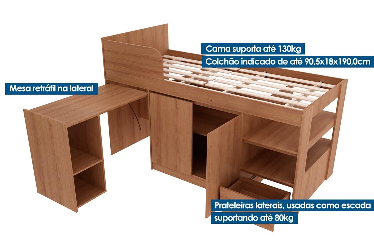Cama Solteiro CM8021 Multifuncional c/Escrivaninha Tecno Mobili Cama Solteiro CM8021 Multifuncional c/Escrivaninha Tecno Mobili