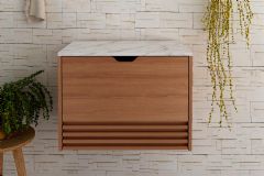 Gabinete Banheiro Suspenso BN3613 s/ Cuba c/1 Gaveta 60cm Tecno Mobili - Amêndoa/Marmore Branco